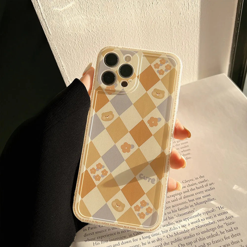 Laser soft TPU phone case with geometric rhombus grid pattern for Apple iPhone