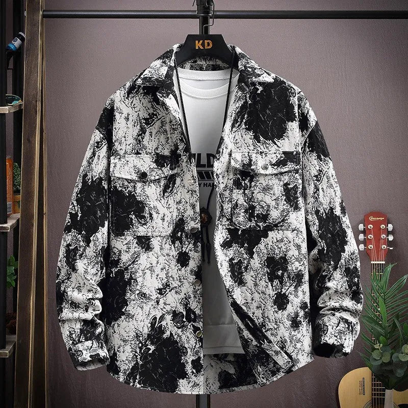 Personality brand casual lapel long sleeve shirt coat in a straight hem design, shown in a blue colour option.