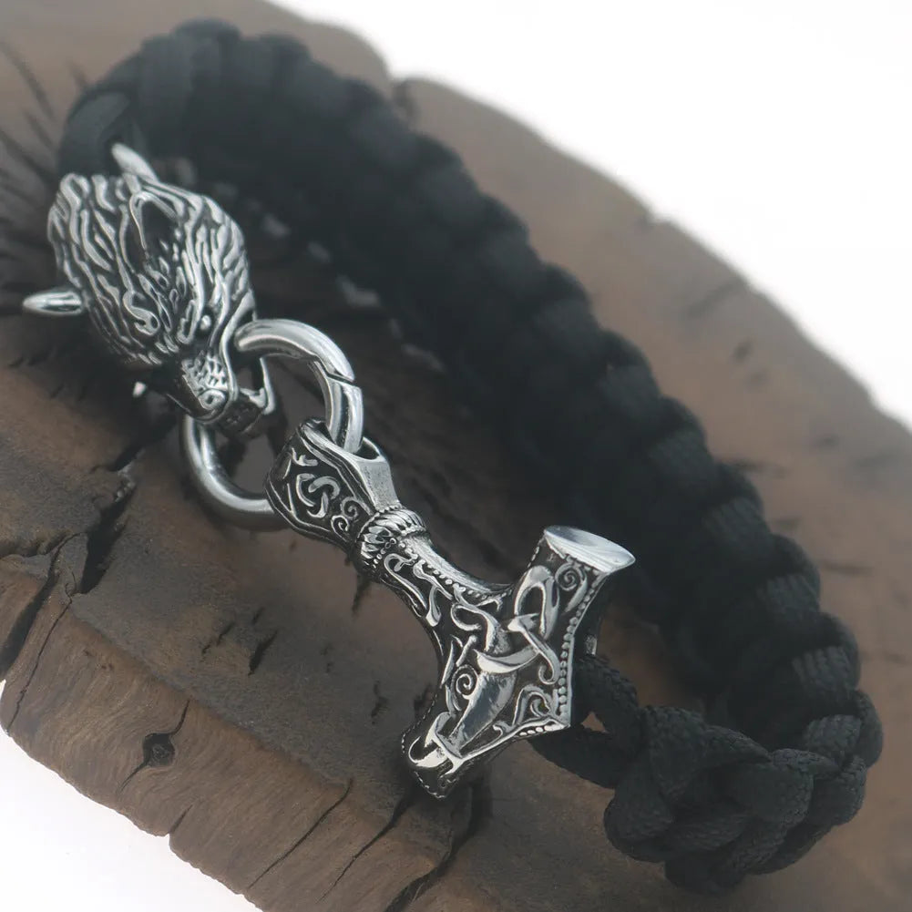 Men's titanium steel bracelet with Nordic rune pendant, animal zodiac motif, steel or gold, 19cm to 25cm