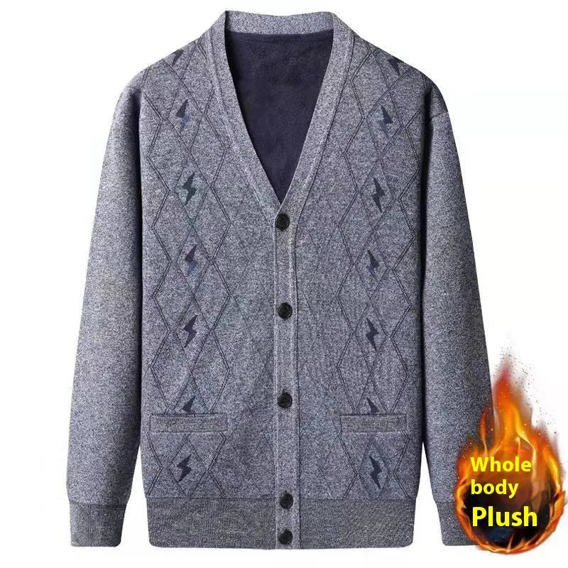 Men's dark grey batwing sleeve cardigan sweater for plus size autumn and winter wear