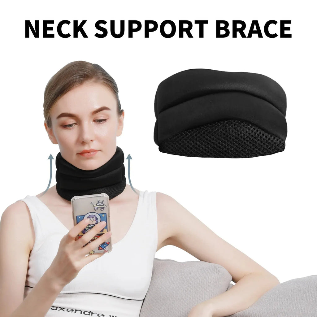 Black upgraded foam cervical collar neck brace, 40cm adjustable free size with lower jaw support