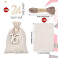 Christmas cotton and linen drawstring bags with digital tags 1-24, clips, hanging ropes, and hemp rope in 10x15cm and 13x18cm sizes
