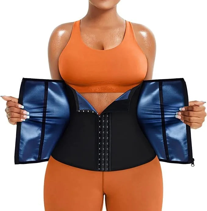 Adjustable neoprene abdominal girdle waist shaping belt in blue or silver colours