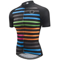 Short sleeve striped cycling jersey in lightweight polyester spandex with three back pockets