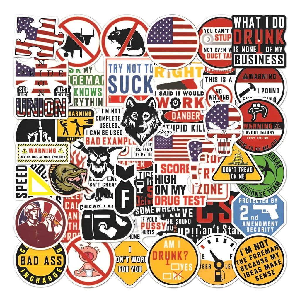 Waterproof motorcycle helmet warning stickers with safety slogans measuring 6-8cm