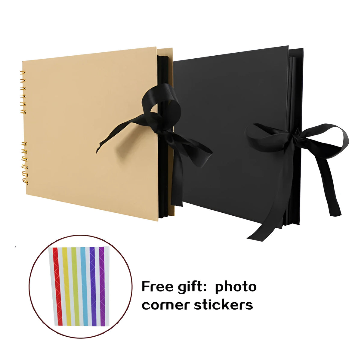 DIY handmade photo album with coil spiral binding showing black and yellow cover options