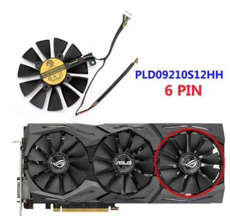 Power Logic PLD09210S12M 12V graphics card replacement cooling fan for ASUS ROG Strix models.
