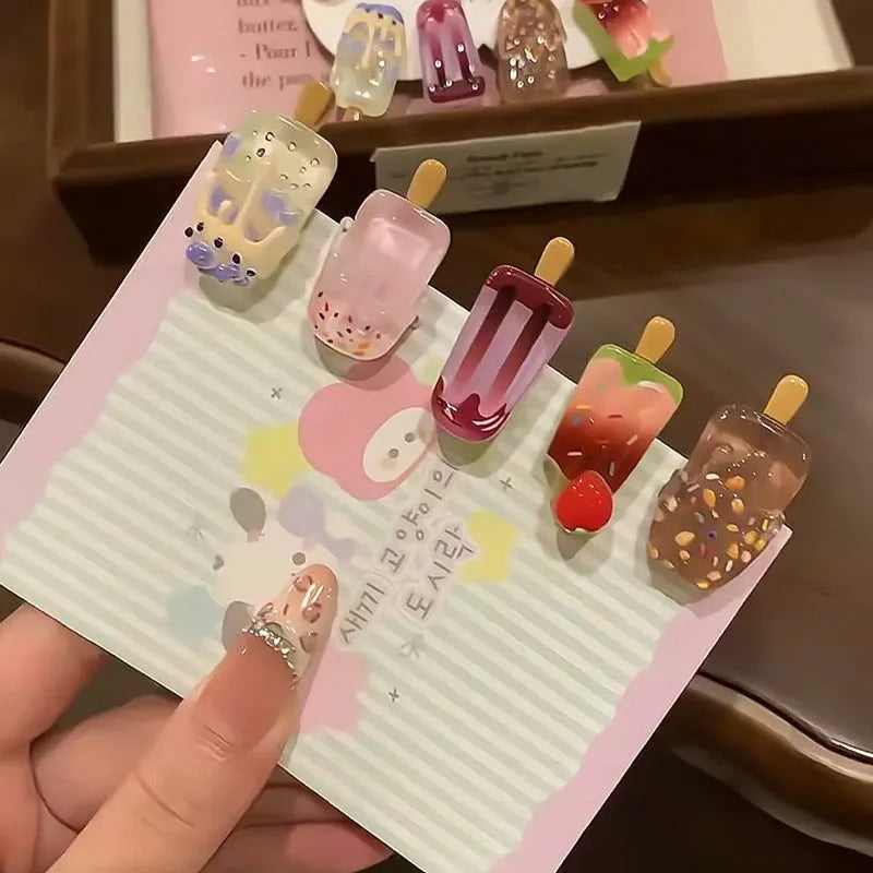 Cartoon ice cream design resin barrette hair clip in pink colour