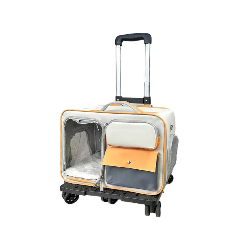 32L Oxford cloth cat trolley backpack in beige, brown, grey, peacock blue or yellow, anti-stress pet carrier.
