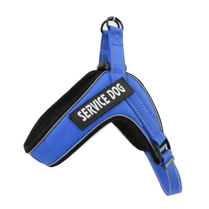 Custom breathable dog harness vest with reflective strip, metal buckle and adjustable Velcro, in blue, black, red, green or pink.