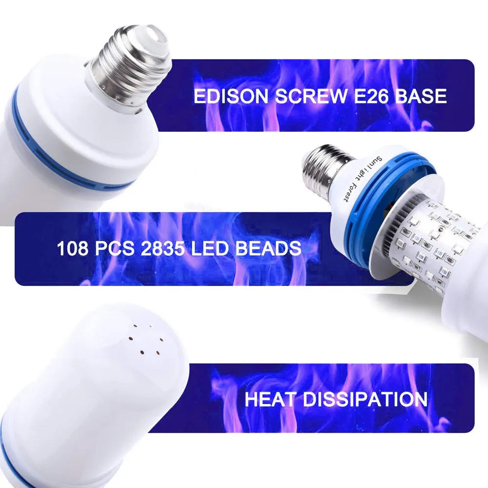 LED flame light bulb with 9W power, E27 screw base, and yellow flame effect mode for home decoration