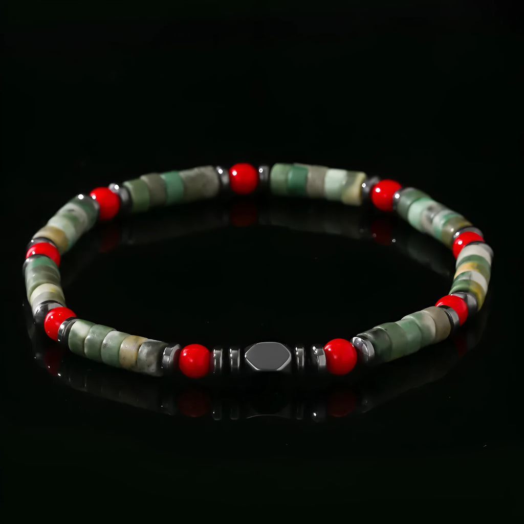 Bohemian cylindrical natural stone beads string bracelet, hand-woven semi-precious stone fashion ornament for men