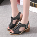 Women's retro sandals with side zipper, 3-5cm heel, artificial PU vamp and beef tendon sole