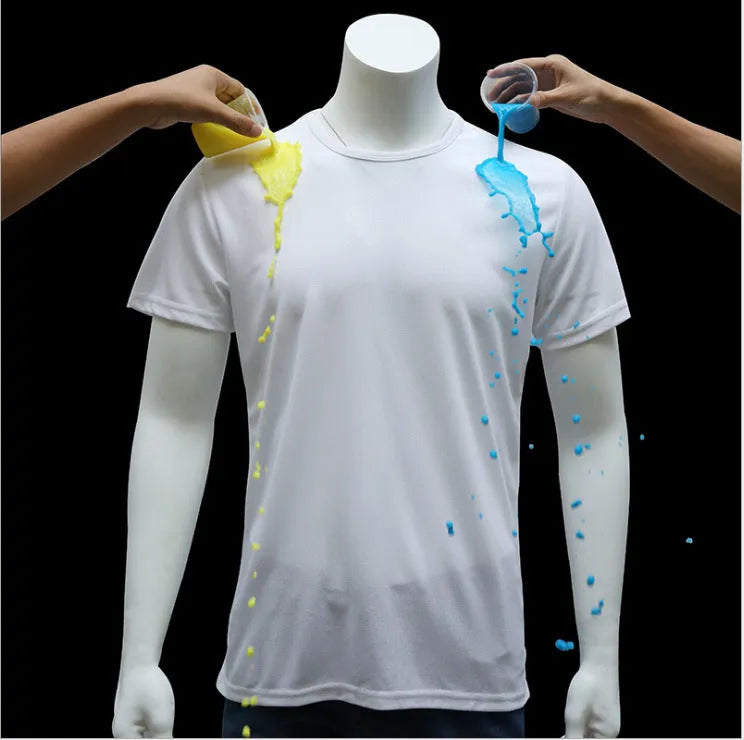 Quick-drying waterproof anti-fouling plain round neck half sleeve T-shirt in white for sports and casual wear