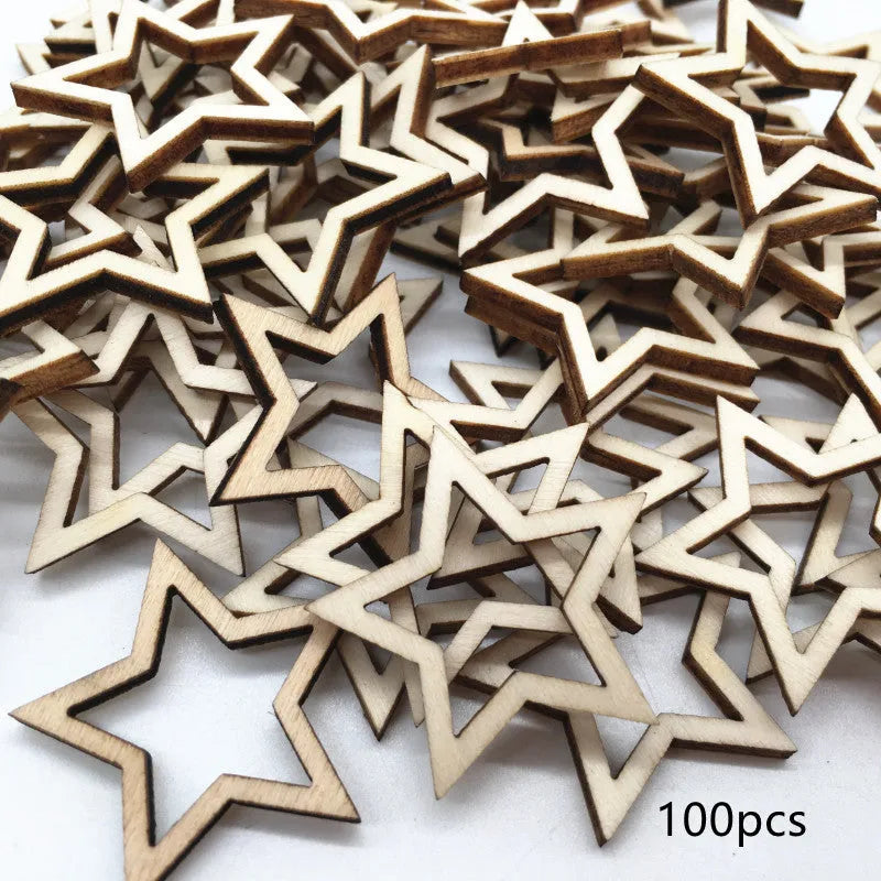 MDF wooden five-pointed star craft pendants in 10mm, 20mm and 30mm mixed sizes for home decoration