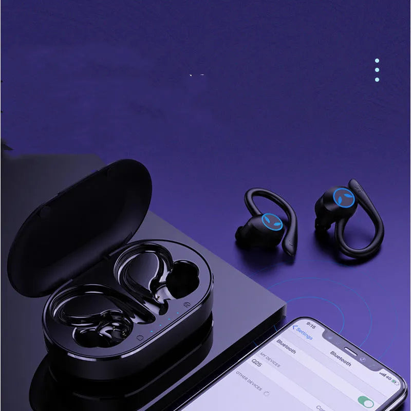 True wireless in-ear sports stereo gaming headset with Bluetooth 5.0, hanging-ear design, bilateral stereo, available in Angel Eyes and Perfect Circle