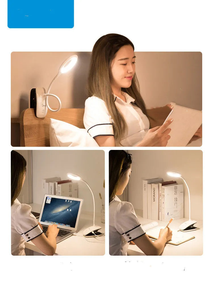 Green USB rechargeable touch table lamp on a wooden surface.