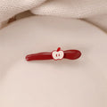 Red love heart shaped willow leaf hair clip with dots, a French retro Korean-style barrette.