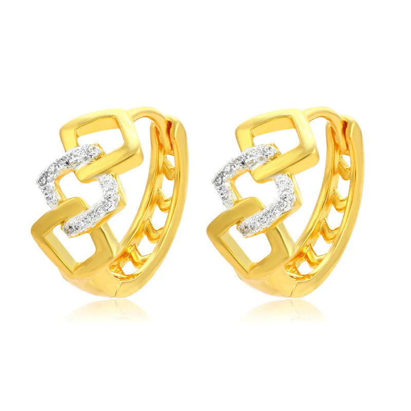 Geometric hollow gold earrings with colour separation ear clip closure