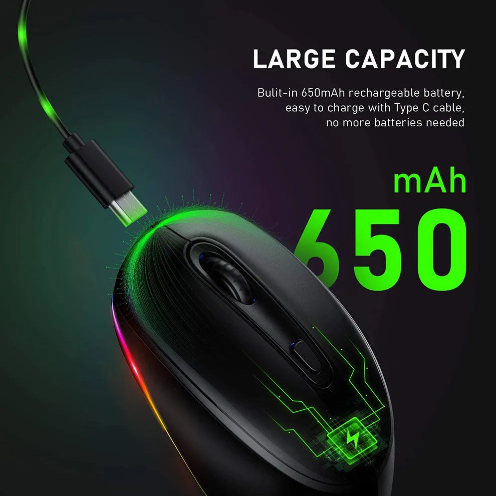 24g wireless rechargeable mouse in various colours showing compact ergonomic design and USB cable
