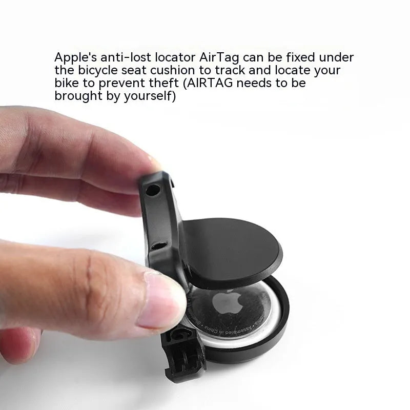 Black ABS plastic bicycle tracking locator bracket with anti-theft bolts and mounting hardware