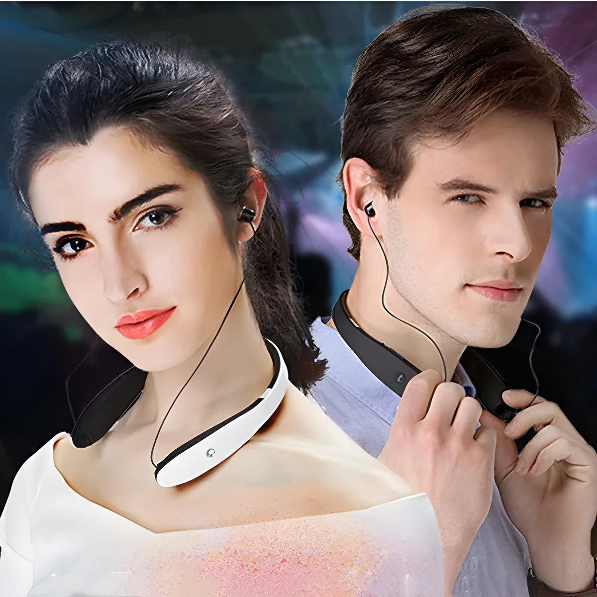 SX991 wireless retractable earbuds in black, neckband Bluetooth 5.0 headset with battery display.