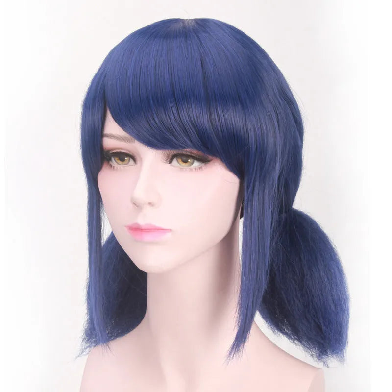 Mixed blue cosplay wig for Ladybug role play with 35cm length and adjustable fit