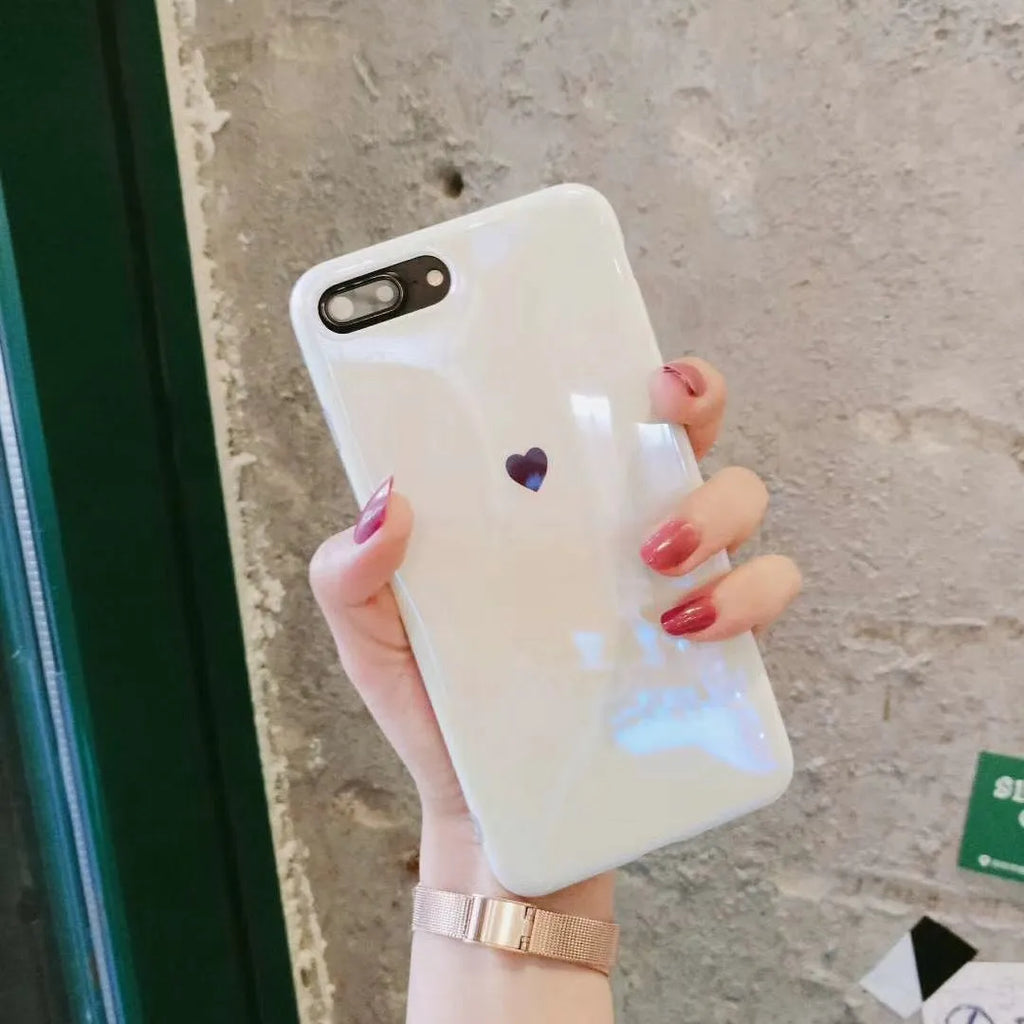 Transparent blue light blocking phone case for iPhone on a white background.