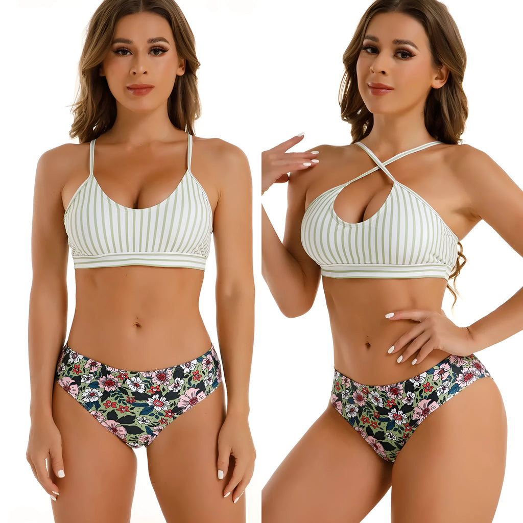 Women's bikini split swimsuit with multiple wearing methods in picture colour