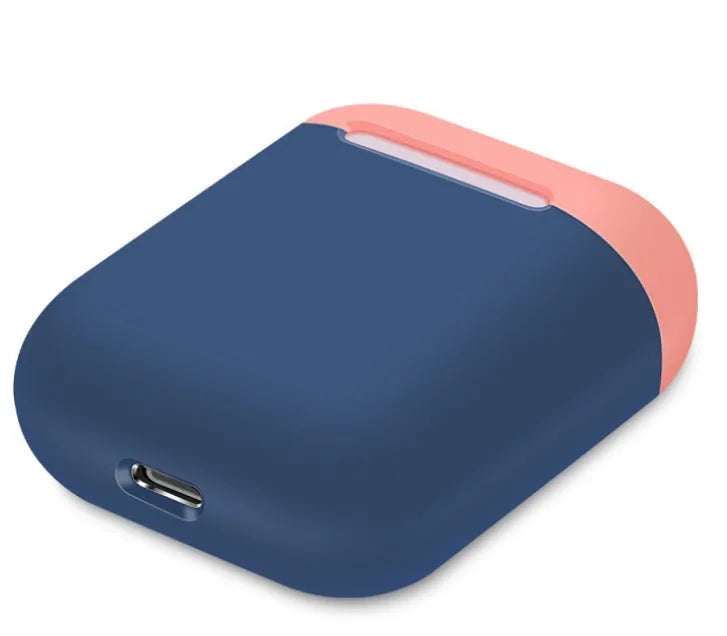 Soft black silicone protective cover for Apple AirPods charging case, shown with split design.
