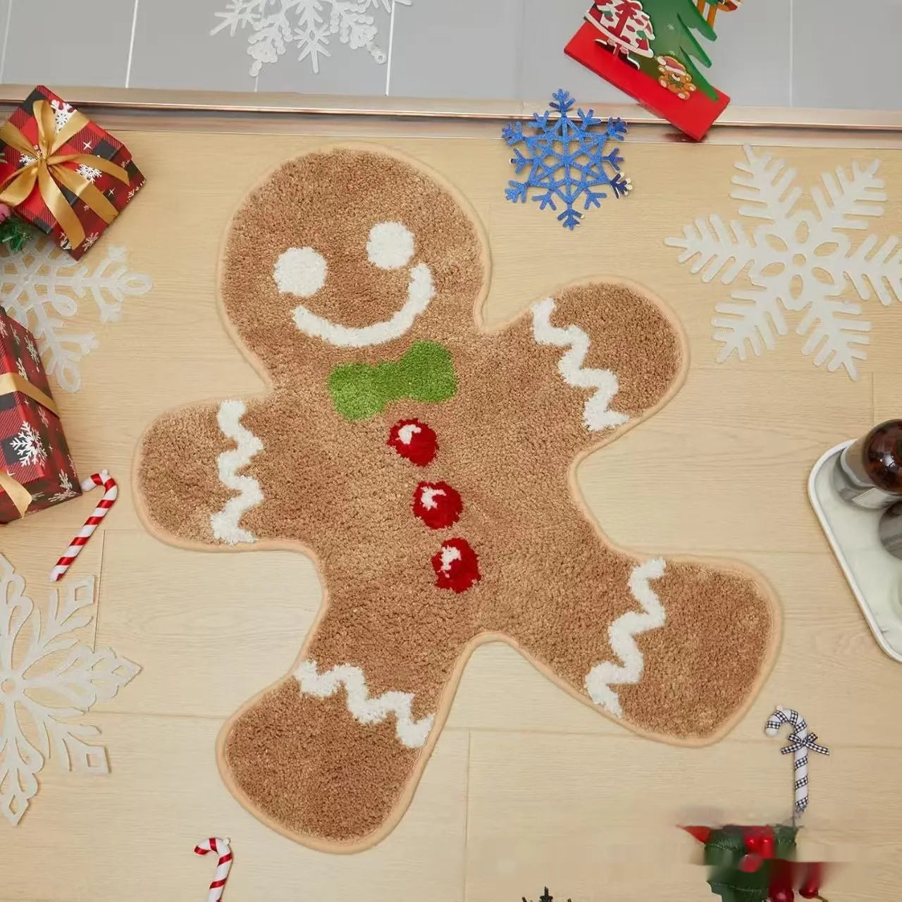 Printed red and green Christmas themed hallway runner mat with anti-slip backing.