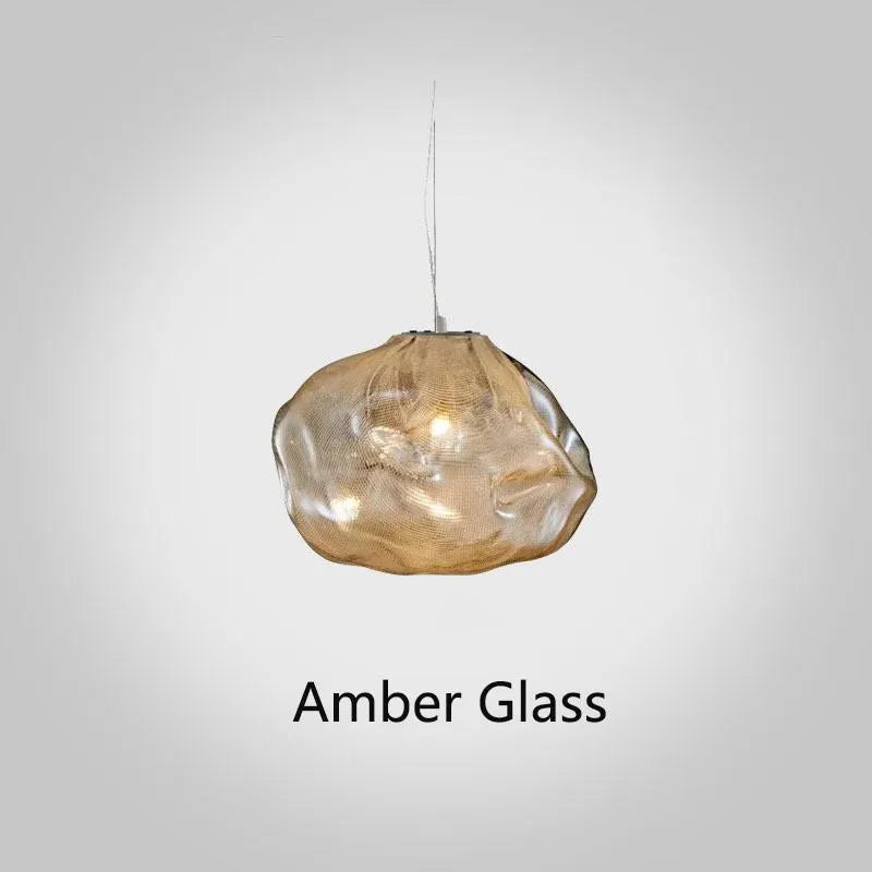 Postmodern glass decorative chandelier with LED lighting in amber, clear, or smoke grey colours