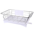 Black stainless steel counter top dish drying rack with plastic drain board and cutlery holder