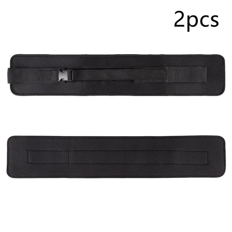 Black fitness training belt with auxiliary strap for weight-bearing hip bridge exercises