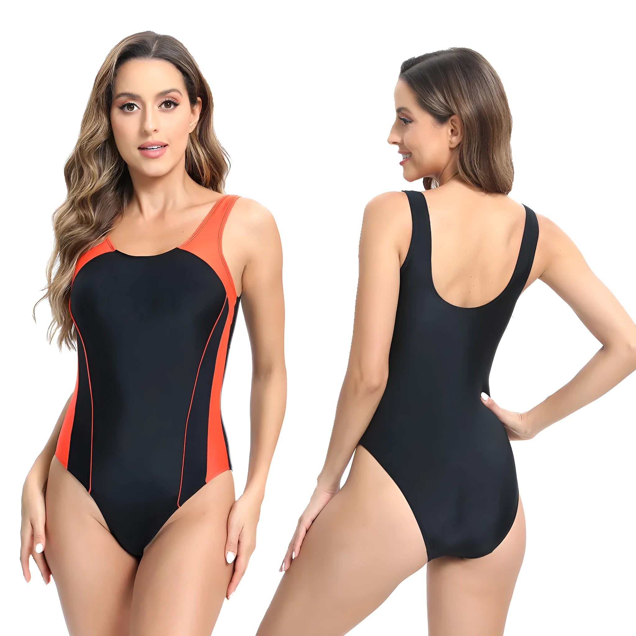 Women's conservative one-piece sports swimsuit with tight briefs in Chemical Fibre blend fabric