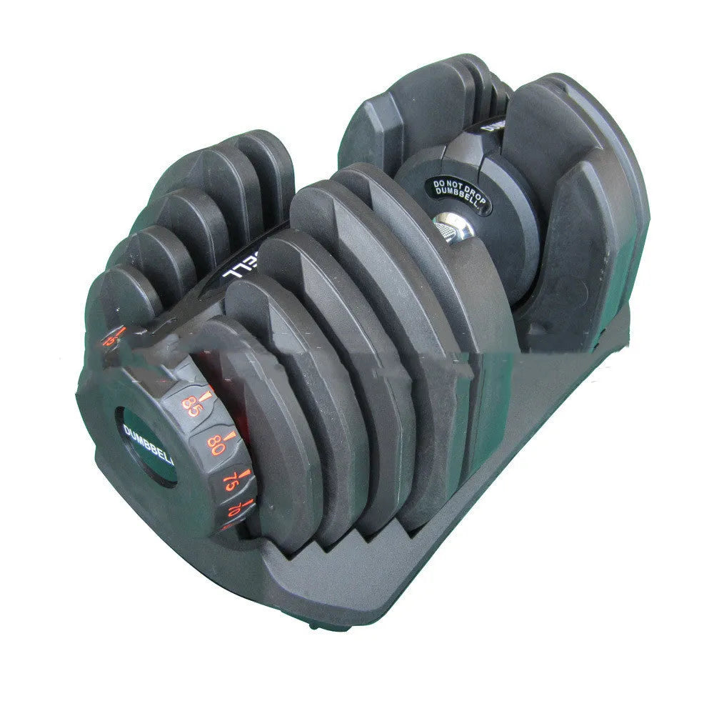 Men's black automatic quick fitness adjustment dumbbell with iron and plastic construction, single unit for home gym