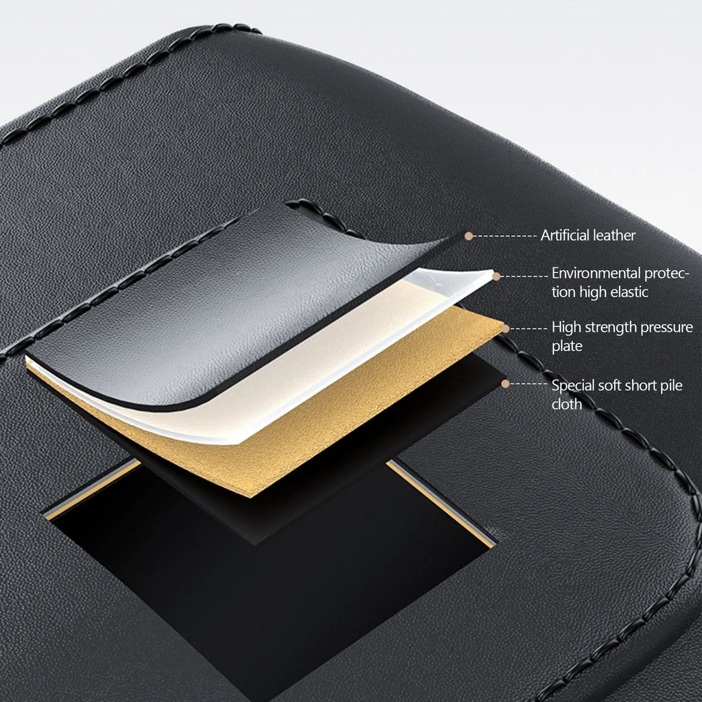 Black PU leather car seat gap storage box with data cable hole filling central console space