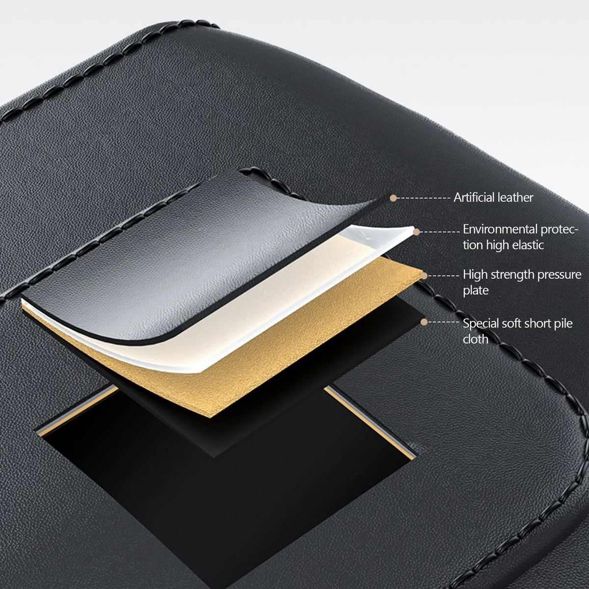 Black PU leather car seat gap storage box with data cable hole filling central console space