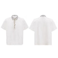 Men's black loose polo shirt with embroidered sequin square collar and short sleeves