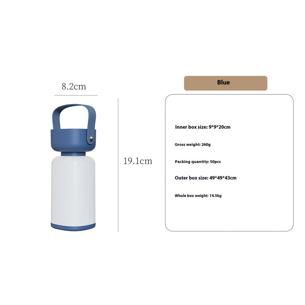 Portable LED camping lantern with USB charging, waterproof design, available in blue or brown, compact modern style.