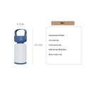 Portable LED camping lantern with USB charging, waterproof design, available in blue or brown, compact modern style.