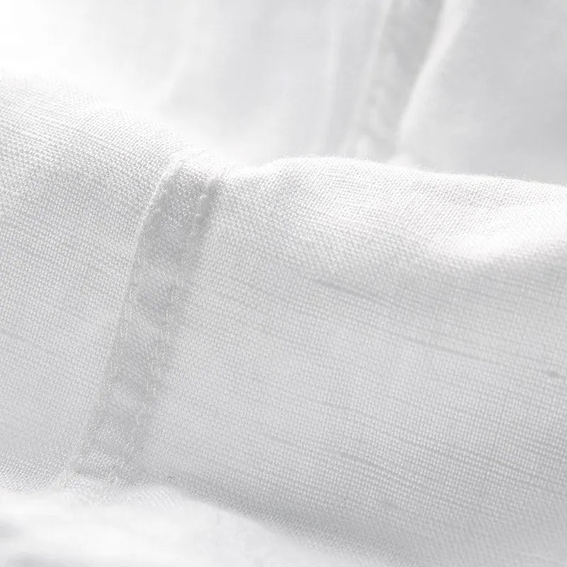 Men's square collar linen blend short sleeve shirt in loose cardigan style available in multiple colours