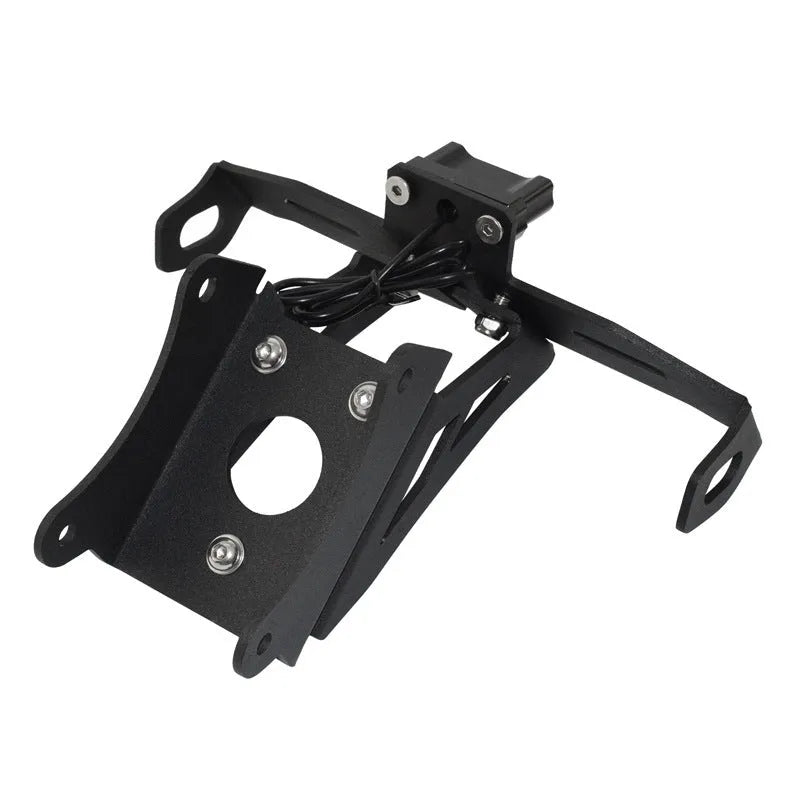 Black aluminium alloy rear licence plate bracket for Honda motorcycle customisation.