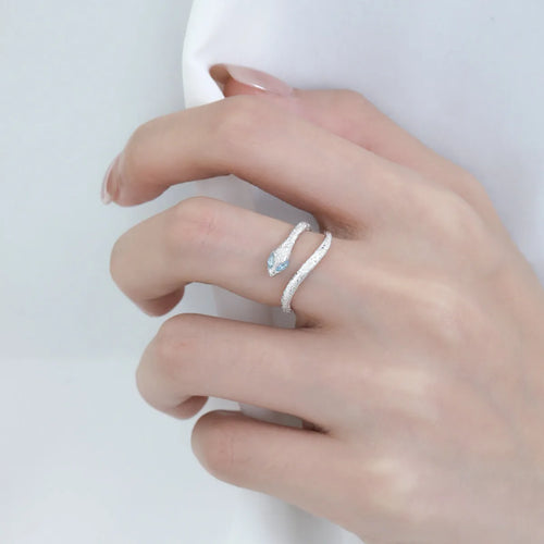 Adjustable opening silver snake ring with electroplated platinum colour finish