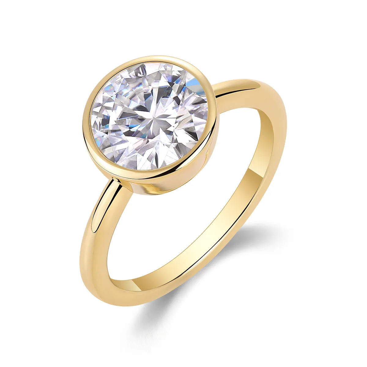 Moissanite wedding ring set with round 9.0mm stone in S925 silver and gold plating, sizes 5 to 9
