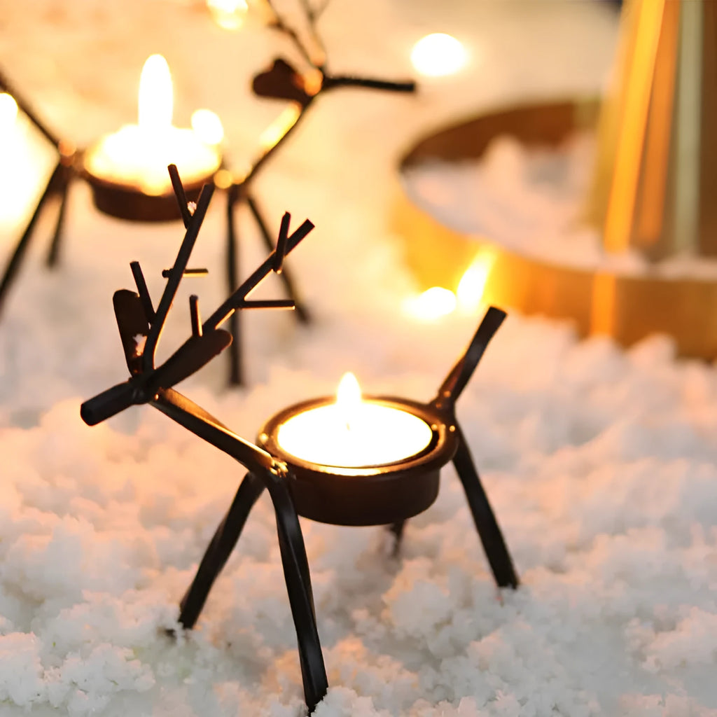 Black iron Christmas deer candlestick holder with elk bracket design for festive decoration