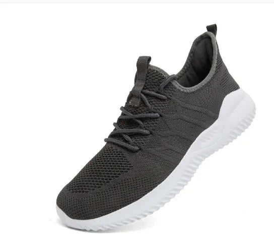Men's black breathable mesh sneakers with round toe and lace-up design