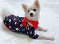 Family Christmas matching pajamas set in cotton fabric with plaid print, showing adult, child and dog sizes