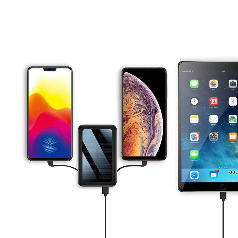 Square aluminium solar power bank with dual cables, 10000mAh capacity, cool black finish