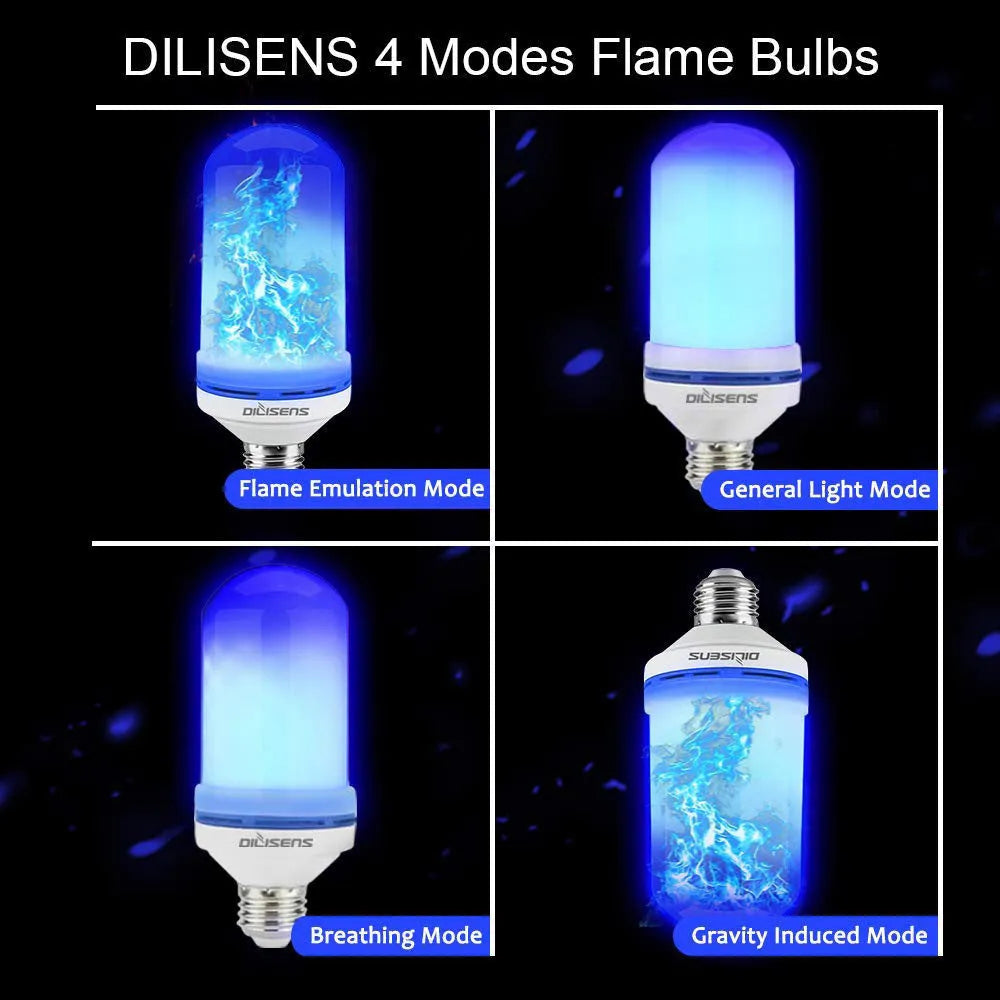 LED flame light bulb with 9W power, E27 screw base, and yellow flame effect mode for home decoration
